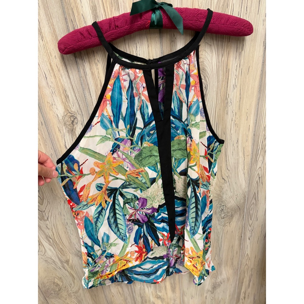 Nicole by Nicole Miller Floral Halter Top Tropical Cutout Sleeveless Blouse L